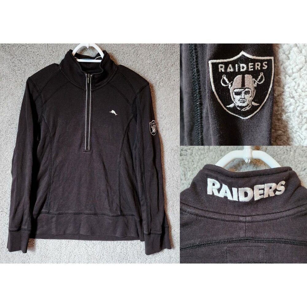 Tommy Bahama Women's OAKLAND RAIDERS NFL Half-Zip Sweatshirt Pima Cotton Black M